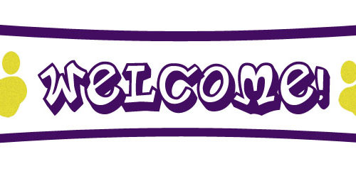 Welcome banner with pawprints